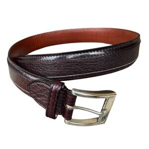 Zelli Italian Mahogany Leather Belt with Silver Buckle